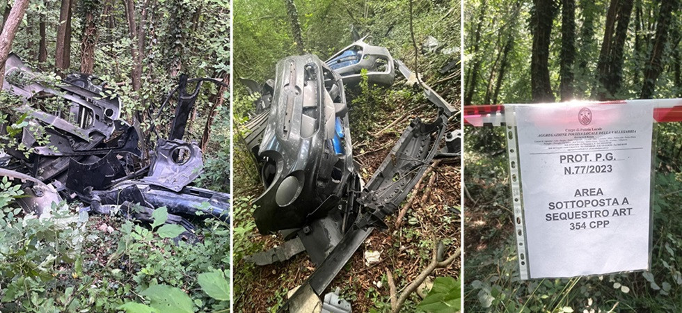 Foto Aggregazione Polizia Locale Valle Sabbia Scaricano abusivamente venti paraurti e altri pezzi d'auto in un bosco: 4 persone denunciate