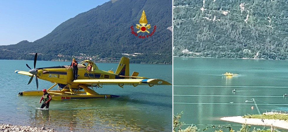 Dopo due mesi, l'aereo giallo della Protezione Civile torna a volare: era rimasto bloccato sul lago di Santa Croce