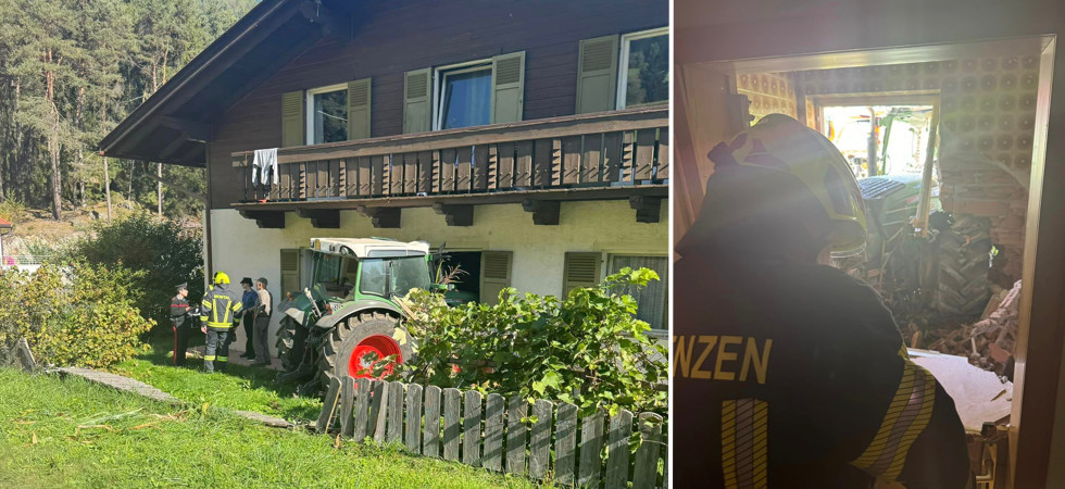 Perde il controllo del trattore e sfonda il muro di una casa: vigili del fuoco in azione