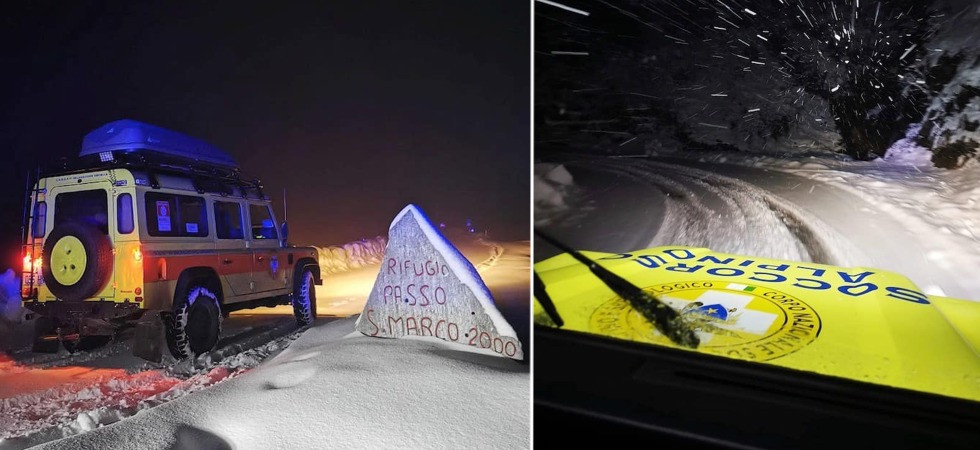 A 2.000 metri di quota con l'auto ma restano bloccati nella neve: tre giovani soccorsi in piena notte