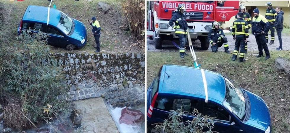 Durante la retromarcia esce di strada e scivola lungo un pendio, arrestandosi prima di un "salto" di diversi metri