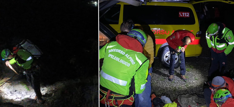 Colpito da un sasso durante una scalata, rimane bloccato al buio sotto la pioggia: recuperato dal Soccorso alpino