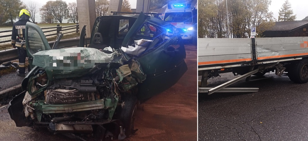 Tremendo schianto all'alba tra un'auto e un rimorchio: una persona estratta dalle lamiere in gravi condizioni
