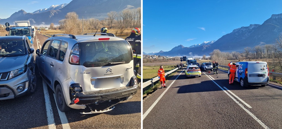 Schianto in Valsugana, quattro persone coinvolte: in azione i vigili del fuoco