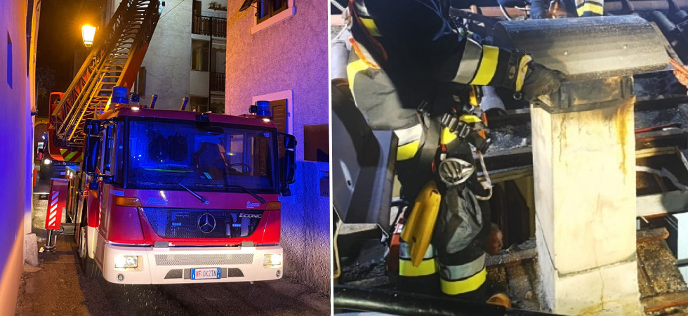 A destra foto d'archivio Fiamme divampano e avvolgono la canna fumaria, momenti di paura: intervengono i vigili del fuoco che circoscrivono il rogo