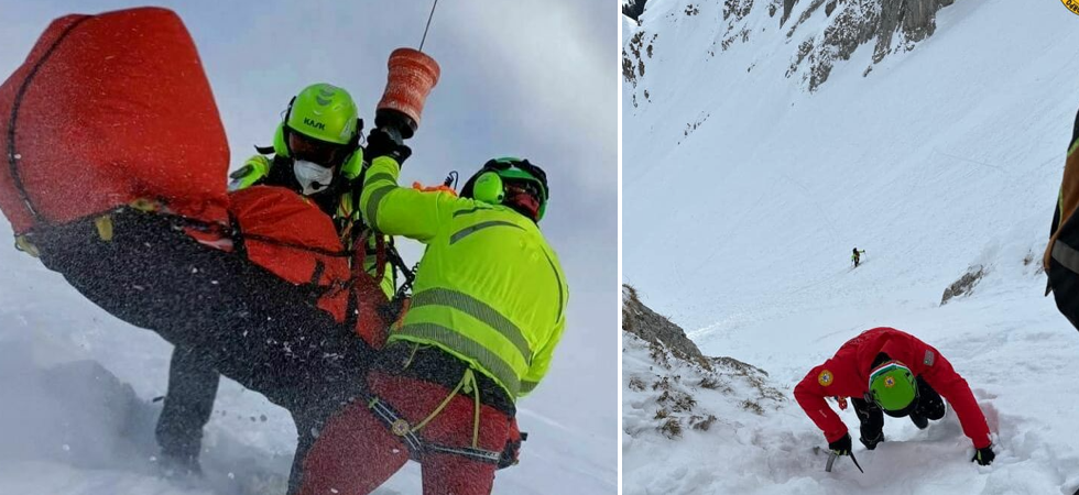 Foto d'archivio Risale una cascata di ghiaccio e si infortuna rimanendo bloccato