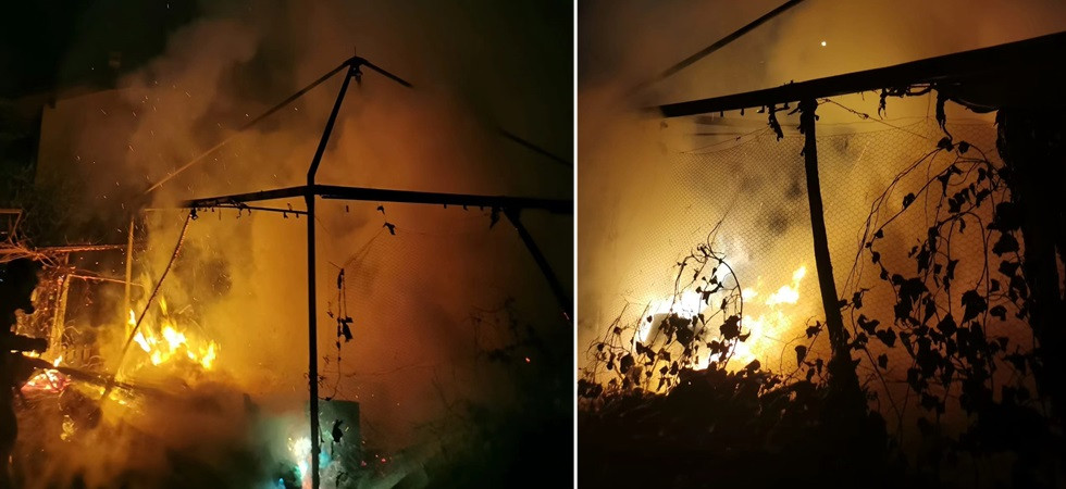 Fiamme nella notte, distrutto un gazebo: vigili del fuoco in azione