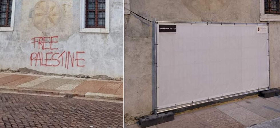 Vandalismo su palazzo Geremia a Trento, individuata e denunciata l'autrice della scritta Free Palestine