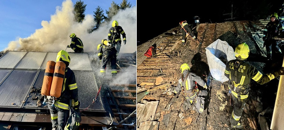Grosso incendio in un maso, il tetto è stato aperto in più punti per spegnere le fiamme: decine di vigili del fuoco in azione