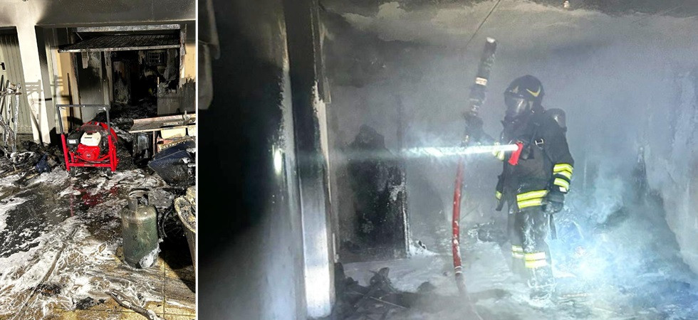 A fuoco un garage, momenti di paura per i residenti di un condominio: danni ad un appartamento