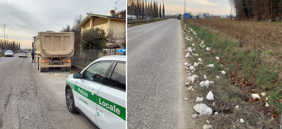 Mezzo pesante perde il carico e i sassi 'invadono' la carreggiata: soccorsi in azione