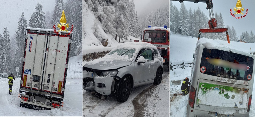 Maltempo, auto e mezzi pesanti bloccati dalla neve: oltre 100 interventi nel bellunese
