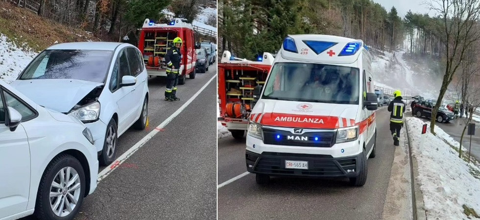 Schianto frontale fra due macchine, due persone ferite trasportate in ospedale
