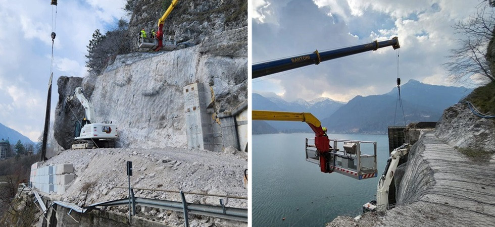 Una speciale autogru e macchinari radiocomandati per ripristinare la SS 240 di Loppio e val di Ledro