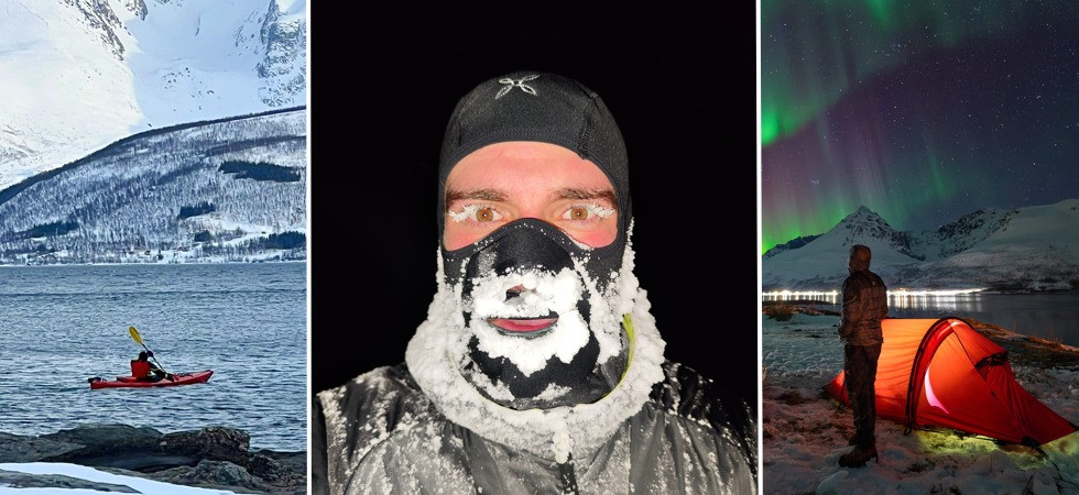 A volte i delfini si avvicinano al kayak, sbucano dall'acqua soffiando e mi fanno compagnia