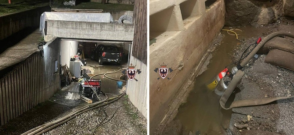 Foto Federazione dei vigili del fuoco volontari del Trentino Allagata un'abitazione: trenta vigili del fuoco volontari al lavoro per liberare la casa dall'acqua