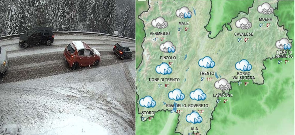 Maltempo in Trentino, in arrivo pioggia e neve anche al di sotto degli 800 metri: temperature in calo