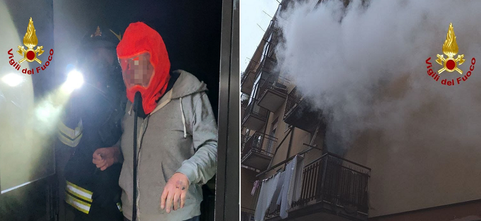 Incendio al primo piano di una palazzina, 15 persone restano bloccate dal fumo e vengono soccorse e salvate grazie ai