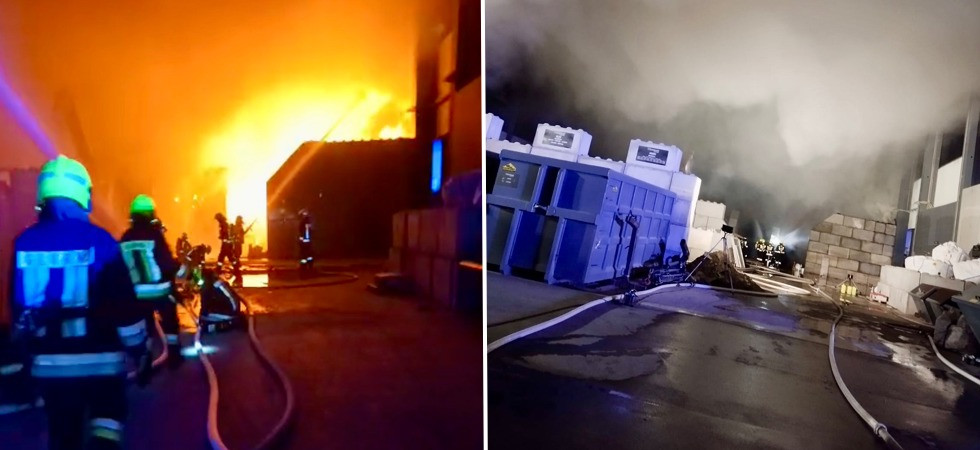 Fiamme divampano nel centro di riciclaggio: vigili del fuoco in azione per domare il rogo