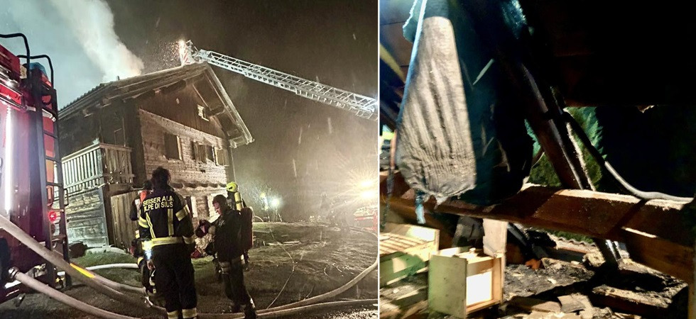 Una colonna di fumo e le fiamme, momenti di paura nella notte: incendio in una malga