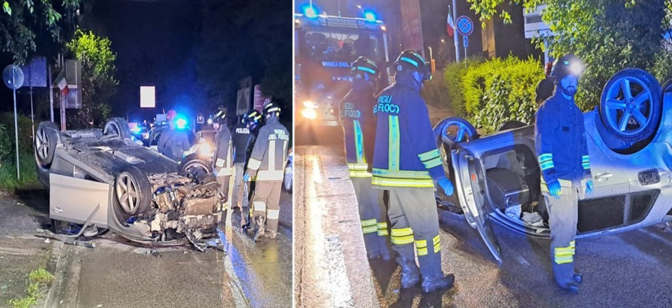 Perde il controllo dell'auto, finisce contro una rotatoria e il mezzo si ribalta: un uomo trasportato in ospedale