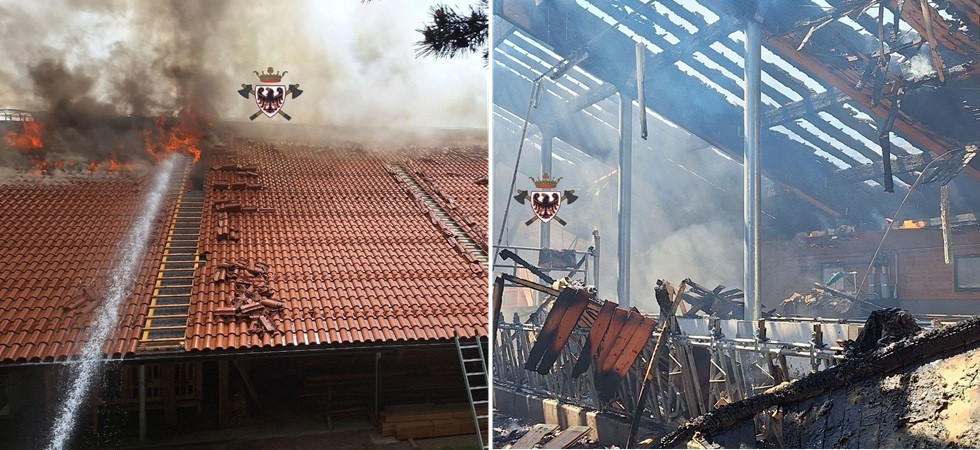 Grosso incendio in una stalla a Daiano: in corso le operazioni di spegnimento