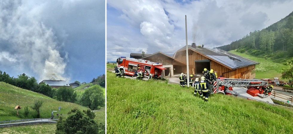 In fiamme il sottotetto di un fienile, massiccio intervento dei vigili del fuoco per spegnere il rogo