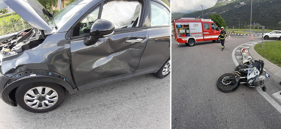Violento scontro auto-moto in rotonda, 35enne trasferito in ospedale