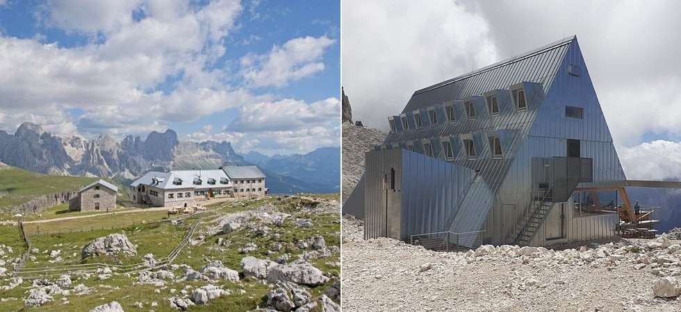 Foto a sinistra Rifugio Bolzano, a destra Rifugio Passo Santner (foto da Wikipedia di Adert)