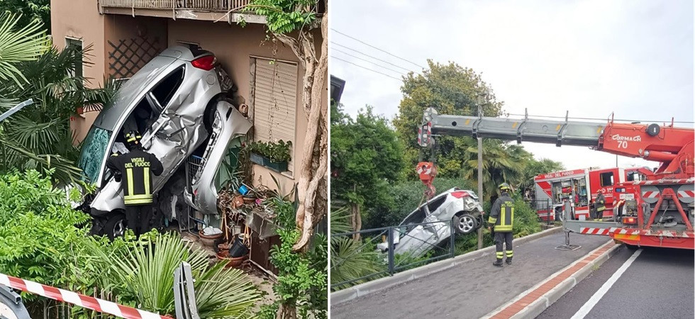 Travolge una ciclista e poi l'auto si ribalta e finisce contro un'abitazione: 32enne in gravissime condizioni