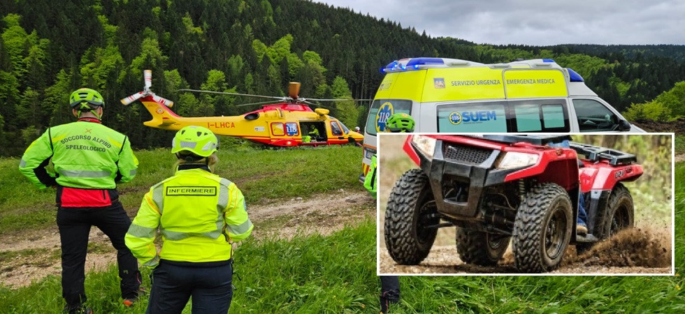 Marito e moglie perdono il controllo del quad e finiscono in una scarpata