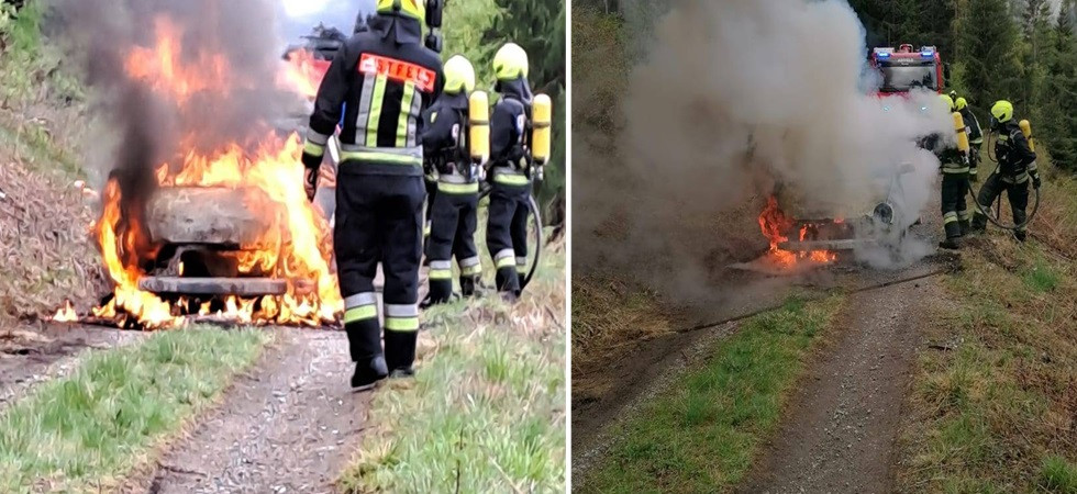 Le fiamme avvolgono e distruggono un mezzo, sul posto i vigili del fuoco
