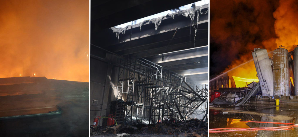 Furioso incendio in un'azienda di materie plastiche, Grosso sversamento di sostanze inquinanti nel fiume