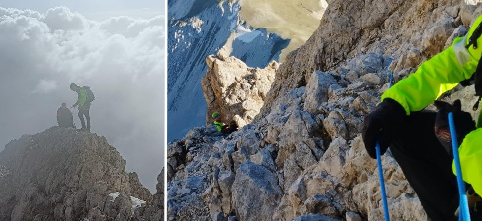 Raggiungono la vetta ma non sanno come rientrare a valle e l'elicottero non può raggiungerli