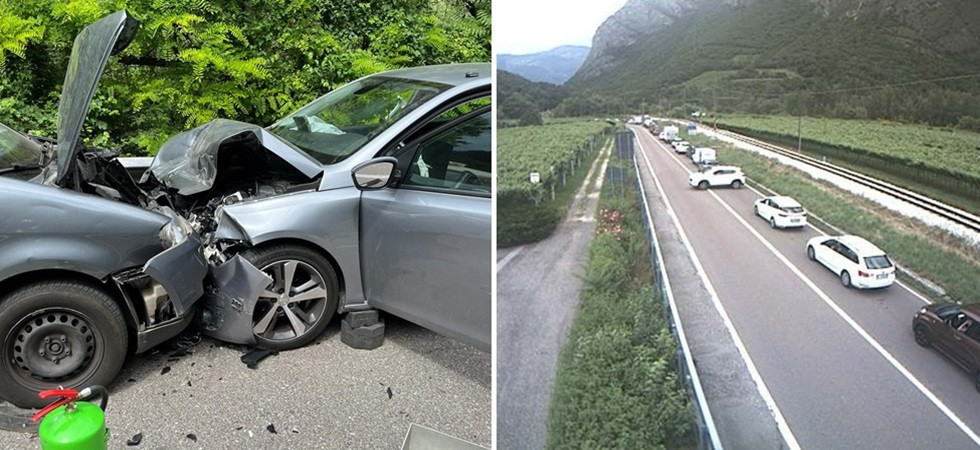 Violento frontale tra due auto e una terza macchina tampona uno dei mezzi coinvolti nello scontro