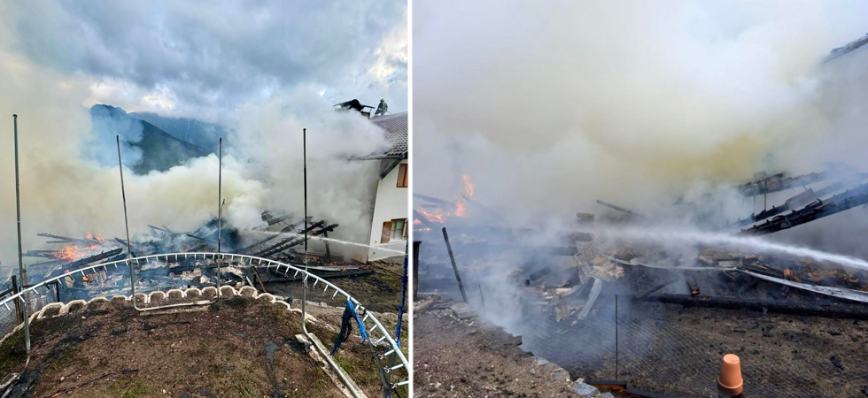 Fiamme distruggono un fienile: vigili del fuoco al lavoro tutta la notte per spegnere il rogo