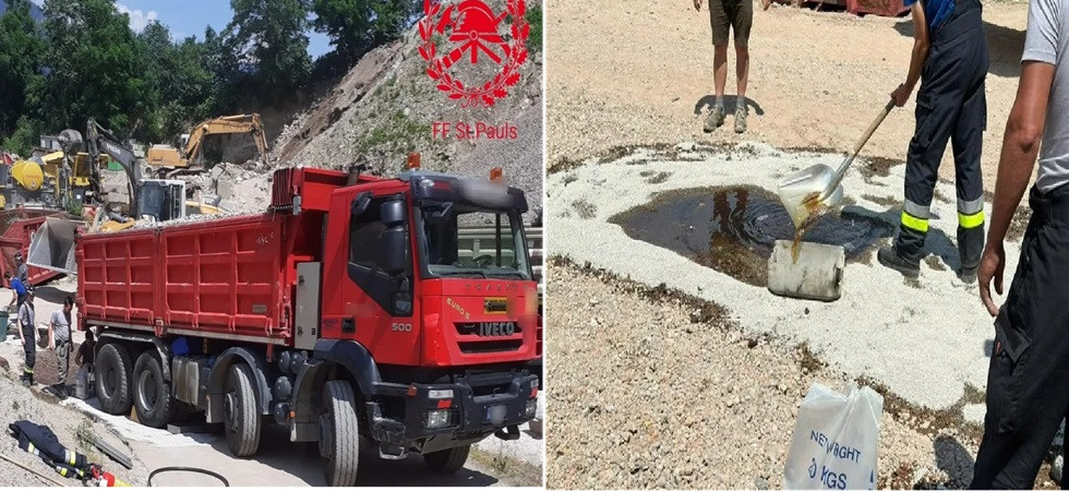 Sbaglia manovre e rompe il serbatoio, una grossa quantità di gasolio finisce a terra: l'intervento dei vigili del fuoco