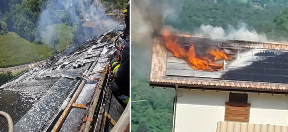 Furioso incendio, le fiamme avvolgono i pannelli solari: danni ingenti