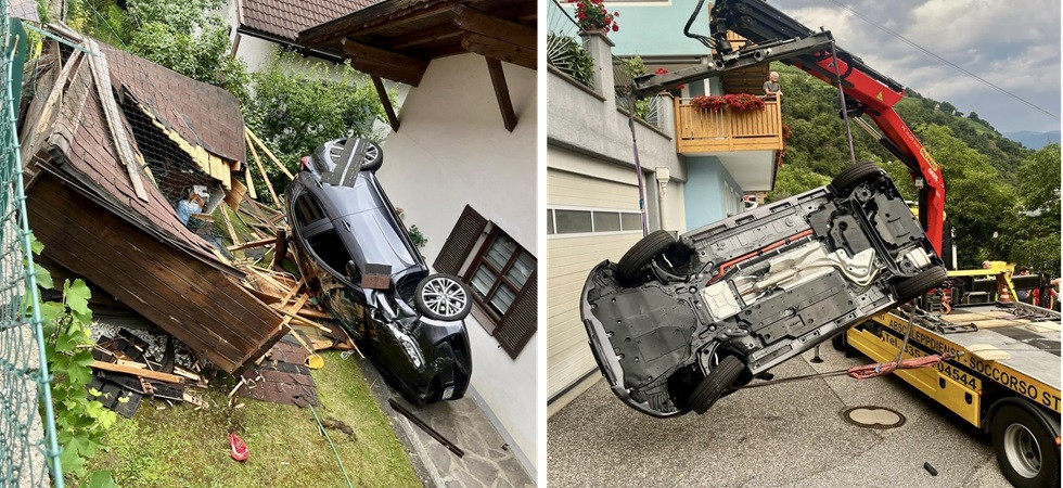 Perde il controllo dell'auto, esce di strada e si schianta sulla terrazza di un'abitazione