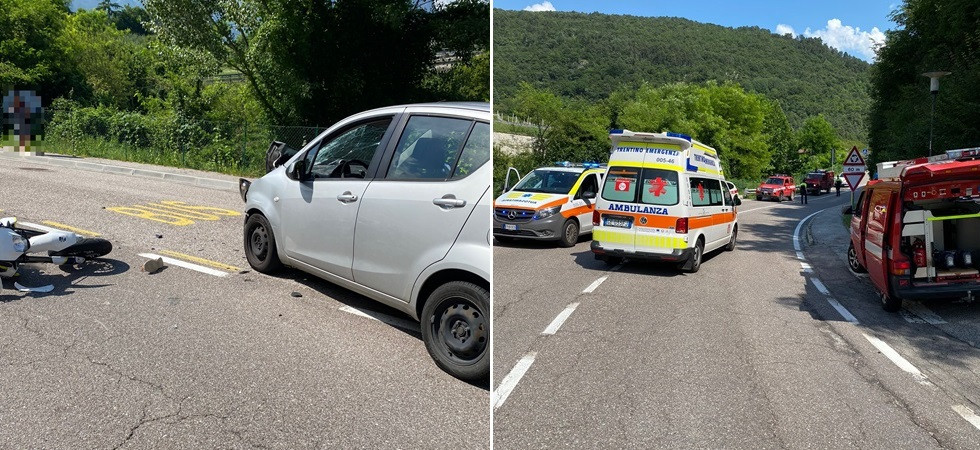 Violento frontale moto-auto: trasportato in codice rosso all'ospedale un 19enne