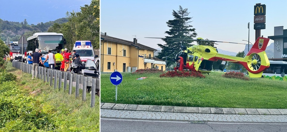 Violento schianto auto - moto, due persone sono rimaste ferite: sul posto anche l'elisoccorso con l'equipe medica d'emergenza