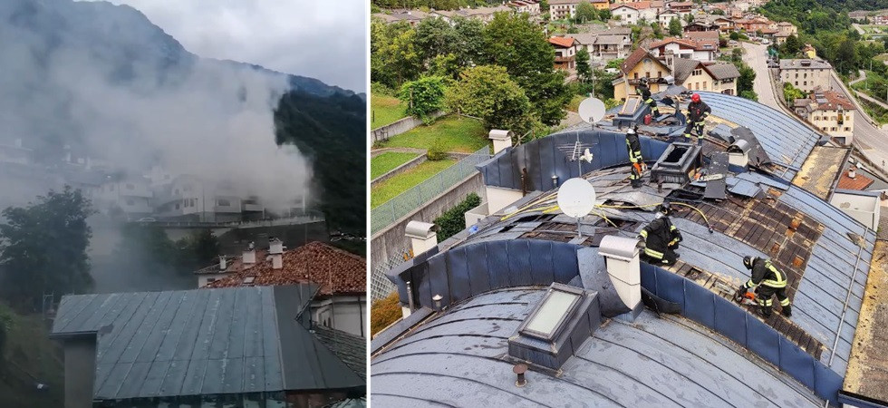 Le fiamme avvolgono il tetto in legno, momenti di paura in un'abitazione