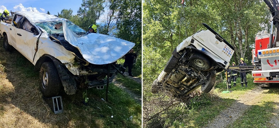 Il pick-up esce di strada e precipita per circa 100 metri: due persone estratte dalle lamiere e trasportate in ospedale