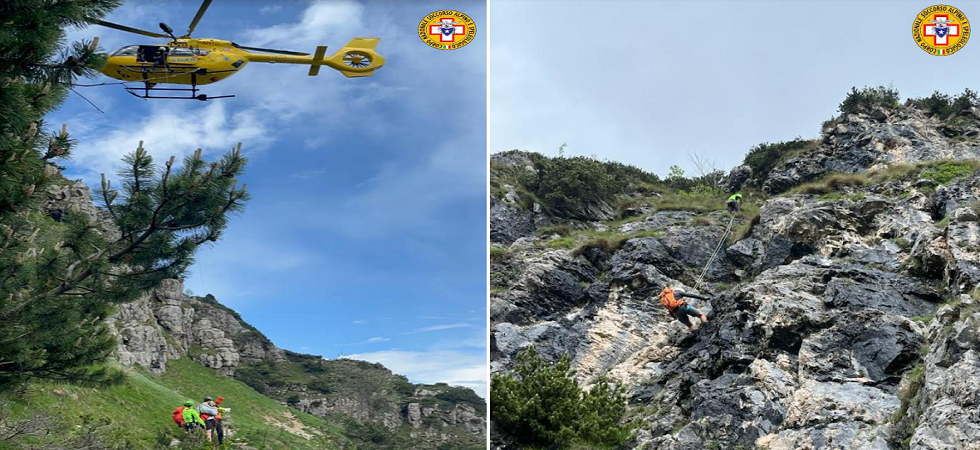 Foto d'archivio Un masso travolge un alpinista mentre è in parete e sta affrontando una ferrata