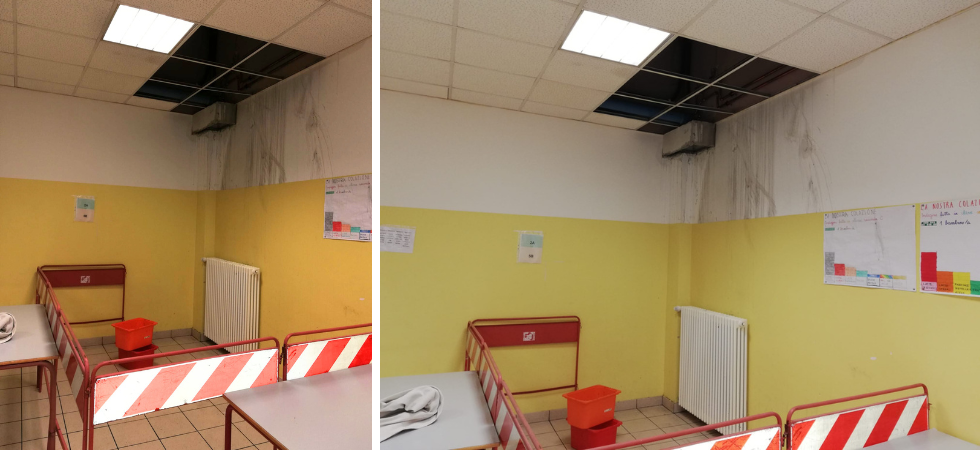 La mensa della scuola si allaga, i bambini vengono spostati in un altro spazio: e oggi a pranzo arriva il sindaco