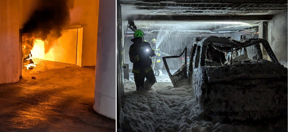 Fiamme alte e fumo, momenti di paura in un garage: 8 persone intossicate, distrutto un mezzo