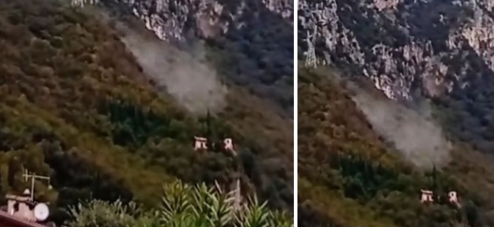 Prima il boato e poi la frana sulle pendici del monte, i pezzi di roccia si staccano e precipitano a valle