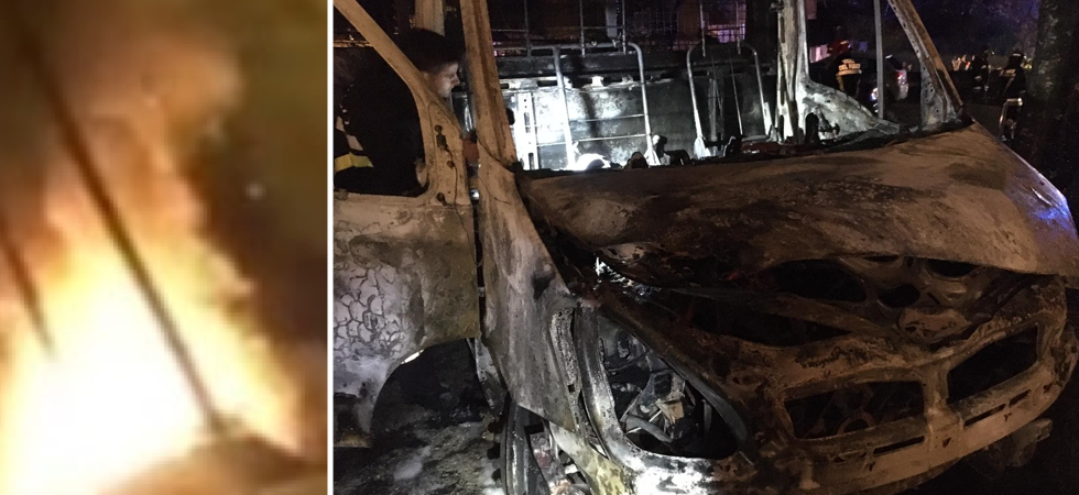 A sinistra foto archivio Tremendo incendio in piena notte, le fiamme avvolgono e distruggono completamente un furgone: indagini in corso