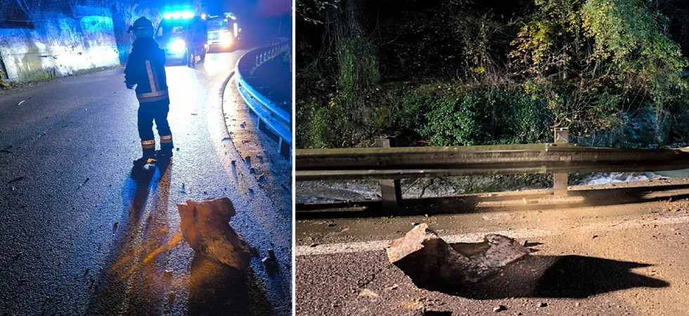 Frana nella notte, i massi finiscono sulla strada: chiusa la statale 242, in corso le verifiche dei geologi