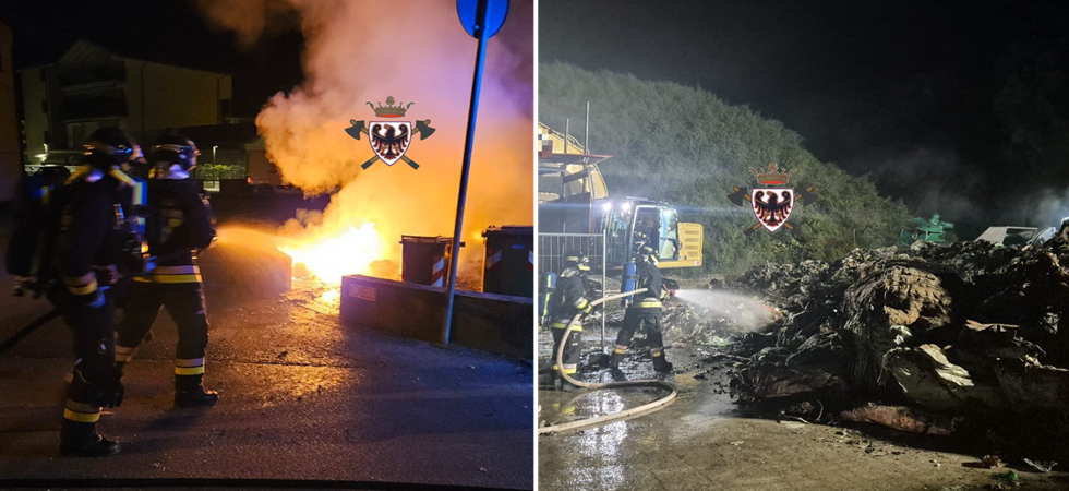 Foto Federazione Vigili del Fuoco Provincia di Trento Doppio incendio nella notte ad Arco con a fuoco la spazzatura